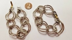 VINTAGE SILVER PLATED STEEL DOUBLE CURB LARGE LINK CHAIN 6.75 INCH BRACELET D416