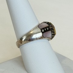 Vintage Estate Sterling Silver Amethyst Marcasite Mother of Pearl Ring size 8.5