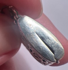 VTG Mini Purse Pendant Silver-Tone HandBag Charm Black Enamel HEART FILIGREE