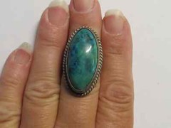 Sterling Silver Chrysocolla Green Gemstone Ring Signed JLL Guad.Jal.Mex Plata