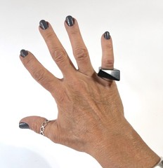 Vintage Lucite Ring 5.75 Black Asymmetrical Rectangle Modern Chunky Statement
