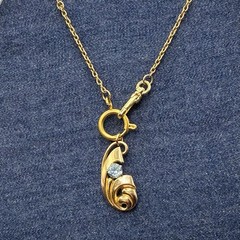 Vintage 12k GF Pocket Watch Chain FOB Necklace, Dog Clip, Blue Aquamarine Glass