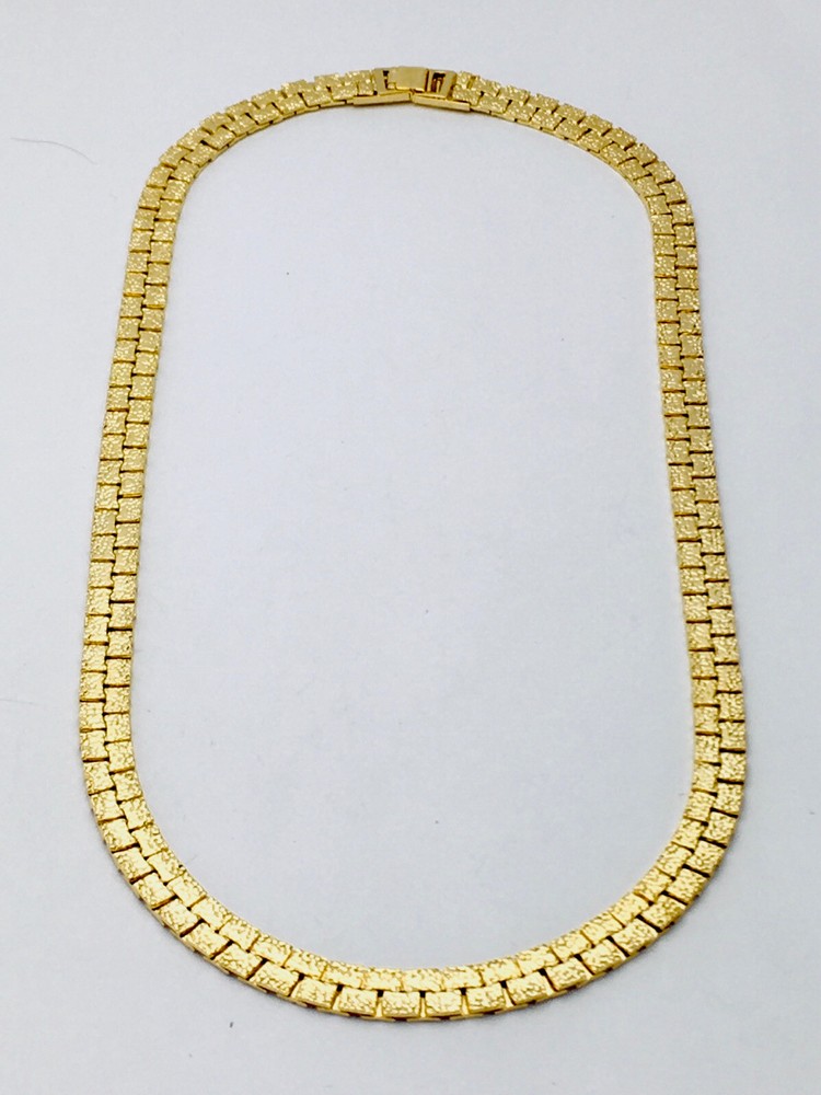 Vintage High Polish Gold Diamond Cut Nugget Link Necklace 20”