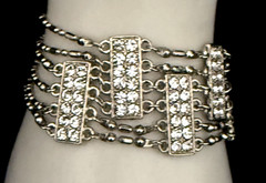 Vintage MARLYN SCHIFF 7″ Silver Tone Art Deco Style Paneled Rhinestone Bracelet