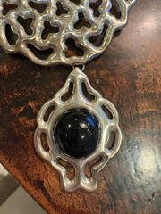 Art Nouveau sterling Silver Large black Onyx necklace