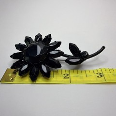 VTG MidCentury Black Rhinestone Flower Brooch Pin Open Back Japanned Daisy AS-IS