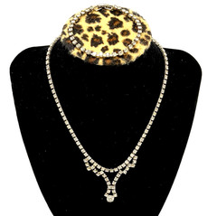 VTG 1940s-1950s Rhinestone Silver Tone Lavalier Necklace 16″ and Bracelet 7.25″