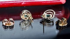 14k y/gold earrings 0.45ct natural, treated emerald natural diamond stud 2.72gr