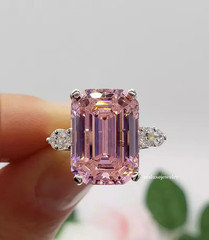 8.4 Ct Emerald Cut Pink Sapphire Diamond Engagement Ring 14K White Gold Plated