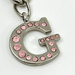 Vintage Y2K GUESS Charm Belt Silver Tone Pink Crystal Heart Lock Key Necklace