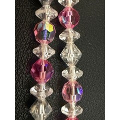 Vintage Beaded Necklace Crystal Pink Clear Aurora Borealis