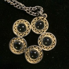 Vintage Marked CELEBRITY Necklace Gold Chains 36 In Unique Clasp Glass Pendant