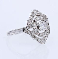 French Art Deco Inspired Cocktail Ring 2.3 Ct Lab Created Diamond 10k White Gold
