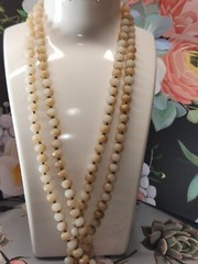 #2073, CHRYSANTHEMUM FOSSIL CORAL VINTAGE RARE NECKLACE 56″IN, GOLD PLATED