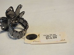 Dark Silver Tone Cocktail Ring Stretch Chunky Sparkling Smoky Rhinestones Org Tg