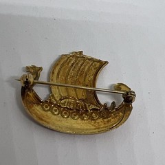 Vintage Signed Norway 925 Enamel Sterling Viking Boat 1.3” Brooch Pin