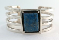 Heavy Vintage Sterling Silver & Lapis High Quality 74 Gram Cuff Bracelet