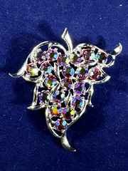 1970s Sarah Coventry Rhinestone Brooch Pendant Purple Green AB Silver Tone P12