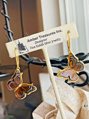 14K Gold Filled Butterfly Genuine Baltic Amber Earrings Vintage Butterscotch 925