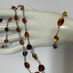 VtgGenuine Honey Cognac Amber Nugget Wire Wrapped Pendant Necklace Bracelet Set