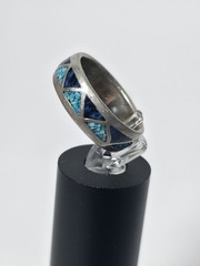 Vtg Silver-Tone Turquoise/Blue Chip Triangle Inlay Band Ring Sz 8 Southwestern