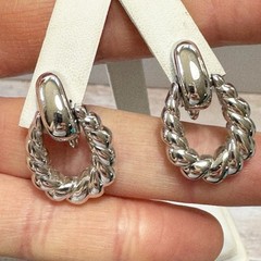 Napier Vintage Twisted Door Knocker Style Screw back Clip Earrings Silver Tone
