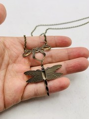 Vintage Style Antiqued Bronze Tone Art Nouveau Dragonfly Elegant 18 in Necklace
