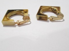 Brown Yellow Marbled Square Vintage Clip On Earrings Plastic Hong Kong