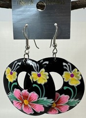 VTG 1980’s Floral Vibrant Color Wood Hand Painted Earrings-Indonesia