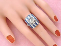 2.45Ct White Round & Blue Princess CZ Vintage Ring In 925 Sterling Silver