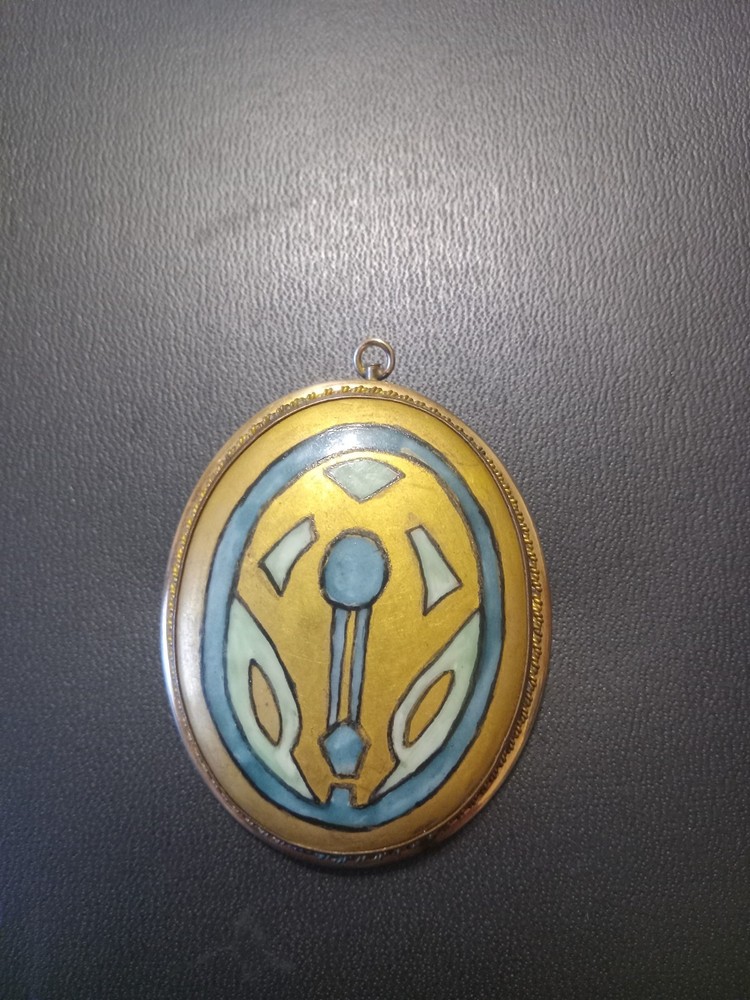 antique gold filled pendant/ Pin With Handpainted Porcelain Egyptian Revival