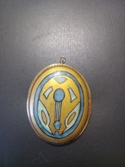 antique gold filled pendant/ Pin With Handpainted Porcelain Egyptian Revival