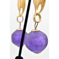 Vintage Chunky Leaf Clip On Earrings Brushed Gold Frosted Purple 80s 1980s BinBK