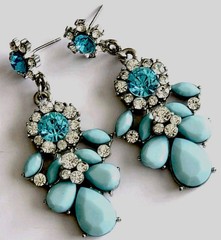 Vintage Ice Blue Sparkling Earrings Rhinestones- No Stones Missings-Drop 2.25 In