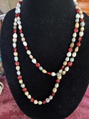VINTAGE BOHO JOBS TEAR AND RED HEART SEEDS NECKLACE 24 Inches 110