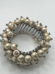 Vintage Pearl Cluster Stretch Bracelet Rhinestone Cocktail Statement