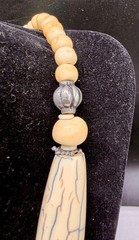 Vintage Tibetan-Style Hand-Carved Bone & Tribal Silver Pendant 21″