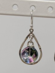 925 Sterling Silver Dichroic Glass Drop Earrings Teardrop Dangle 1.25″