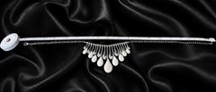 18” Silver Tone & White Teardrop Dangle Bib Necklace, Whitehall Box