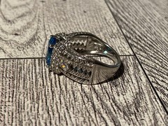 Sz 8 Cushion Cut 925 Ring Blue Topaz Color Stone Sterling Silver Filigree Signed