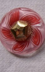 Large Vintage Glass Pinwheel Red Pink Button Made To Be Pin Brooch 1 3/4 Inch