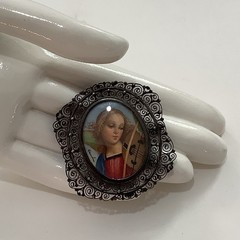 Antique European 800 Silver Filigree Madonna Mini Portrait Brooch Pin Pendant