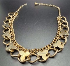 Vintage Gold Tone Chunky Chain Choker Necklace Abstract Flower Accents 16.5” Adj