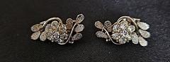 Vintage Coro Gold Tone Rhinestone Cluster Clip On Earrings Leaf Spray