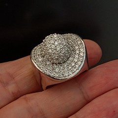 Chunky Statement Ring Sterling Silver Dome Pave CZ Cocktail 9.25 Bold Modernist