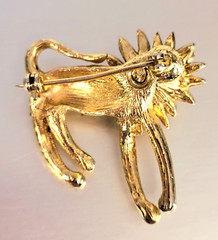 Vintage Fierce Green Eyed Lion Cat Brooch Pin Mane w/Rhinestones G.T. ~Unbranded