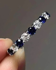 2Ct Round Cut Lab Created Diamond & Sapphire Wedding Band 14K White Gold FN Ring