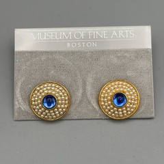 Metropolitan Museum of Fine Arts Boston Pierced Earrings Blue Gripoix Faux Pearl