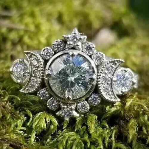 Art Deco Style Round Cut Lab Created Diamond 14K White Gold FN Engagement Ring