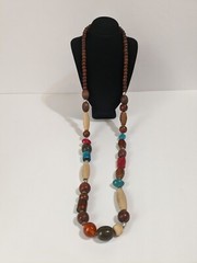 Vintage Wood, Glass, Metal & Acrylic Beaded Infinity Multi Colored Necklace. 34″